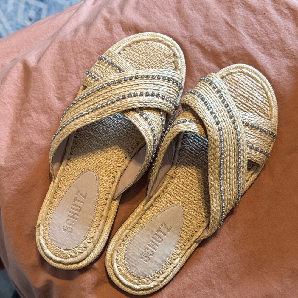 SCHUTZ Women's Gold Woven Slide Sandals